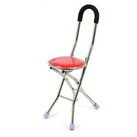 Foldable Elderly Care Walking Cane Stick 2 in 1 Chair Four Legs Up to 150 KG Adjustable Cane Chair Stool Seat Portable Crutch, red