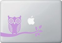 Owl on Tree Branch - Design 1 - Macbook or Laptop Decal Sticker (Color Variations Available) (8.75"w x 4.5"h) (LAVENDER)
