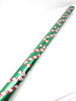 NS Holiday Christmas Wrapping Paper MMetallic Green Candy Cane Gift Wrap with Gridlines (Bonus: Noelles Xmas Window Gel Clings) Greetings Party Festive 45 Feet 1 Roll
