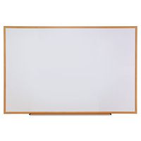 Universal One Dry-Erase Board, Melamine, 72 x 48, White, Oak-Finished Frame