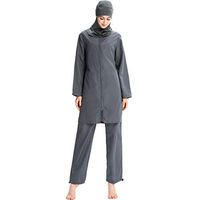 Gojendy Women Solid Color Bathing Suit for Muslin Long Sleeve Zip Front Drawstring (XXL, Gray)