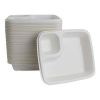 brheez Eco-Friendly 2 Compartment 6”x7.5” Disposable Nacho Tray - Made from Bagasse Sugar Cane Fiber - Biodegradable, Compostable & Chemical Free - Pack of 50