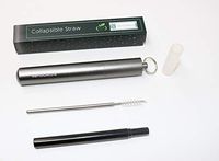 Reusable Straws - Metal Straws with Case - Collapsible Straw with Cleaning Brush - Portable Drinking Straw with Travel Keychain Case - Retractable Stainless Steel Straw (Gun Metal Case, Black Straw)
