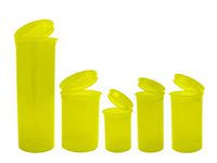 DRAM 5 Pack Medicine Bottle Wellness Containers 08,13, 19, 30, 60 Drams Assortment of Colors (Yellow - Transparent)