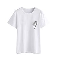 Theoylos Women's T-Shirts O-Neck Rose Graphic Short Sleeve Ladies Summer Loose Casual T-Shirts Tops