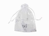 5 x 7 Inch 100 Butterfly Organza Jewelry Gift Pouch Candy Pouch Drawstring Wedding Favor Bags (White, 5x7inch)