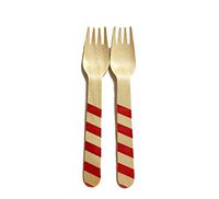 Perfect Stix Striped Forks 158 36 - Red Printed Wooden Forks with Red Stripes Pattern, 6" (Pack of 36)