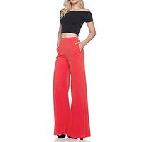 Litetao L Red 855857 (Women's Casual Elastic Waist Cotton Trouser Cropped Wide Leg Pants with Pockets)