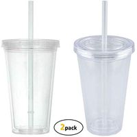 TopNotch Outlet Plastic Cups - Tumbler (2 Pc) 16-oz Double-Wall Clear Plastic Tumblers - Drinking Glasses - Tumblers with Lids and Straws