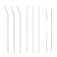 Sikye Glass Drinking Straws Set,Reusable Glass Smoothie Straws for Milkshakes Frozen Drinks,3X Straight + 3X Bent + 2X Cleaning Brushes (White)
