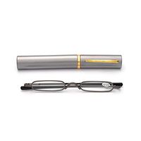 Easy Carry Mini Compact Slim Reading Glasses—Lightweight Portable Readers with w/Pen Clip Tube Case (Gun Grey, 1.00)