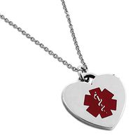Tioneer Stainless Steel Heart Charm Medical Alert ID Pendant Necklace, Blank