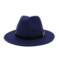 Aniywn Men & Women Vintage Top Hat Wide Brim Floppy Hat Fedora Hat with Belt Buckle (Navy)