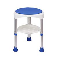 Bath Stool 360 Degree Rotatable Aluminum Alloy Shower Stool Bathroom Stool Height Adjustable Bath Chair Old Man Shower Chair with Storage Shelf and Non-Slip Mat (Color : Navy Blue)