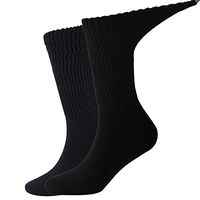 Dsource Mens Womens Diabetic Socks Loose Fit Circulation Dress Crew Socks with Seamless Toe 2 Pairs L/XL White Navy