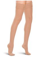 Therafirm Women's Lace-Top Thigh High Stockings - 15-20mmHg Mild Compression Nylons (Sand, Medium)
