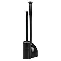 mDesign Modern Slim Compact Freestanding Plastic Toilet Bowl Brush Cleaner and Plunger Combo Set Kit with Holder Caddy for Bathroom Storage and Organization - Covered Lid Brush - Black