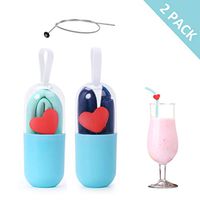 Reusable Silicone Straws Collapsible Straw with Case and Cleaning Brush Portable Straws for Smoothie/Cocktail - 2 Pack(Green/Blue)