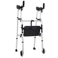 J&W Standard Walkers Foldable Walker Adjustable Walking Assist Equipped Wheels Equipped with arm Rest pad for The Elderly and People with Limited Mobility Bearing 100KG Silver(with seat Board)