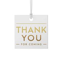 24 Foil Thank You for Coming Hang Tags with String, 2 x 2 inches, Blank Back (Gold Foil/White)