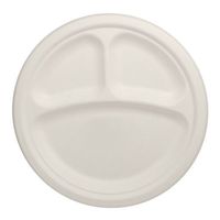 Durable Eco-Friendly 9" Bagasse Plates (3 Compartments) Pack of 50 Round White Plates w/Dividers. Microwave Safe, Compostable, Made from Sugercane Fibers (50 Count)