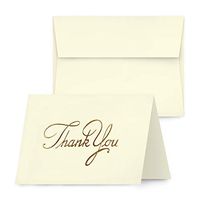 Business Thank You Cards, Nice Elegant Gold Embossed, Half Fold White Blank Greetings, Gift & Presents | Holiday, Baby & Bridal Shower, Wedding, Graduation, | Set of 25 Cards & Matching Envelopes