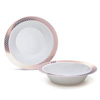 " OCCASIONS" 240 Bowls Pack, Heavyweight Disposable Wedding Party Plastic Bowls (14oz Soup Bowl, Celebration in White & Rose Gold)