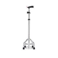 Adjustable Height Non-Slip Four-Legged Cane Walker Multi-Function Aluminum Alloy Cane for Elderly Disabled (Color : Silver)