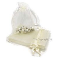 TheDisplayGuys 100-Pack 3x4 Cream/Beige Sheer Organza Gift Bags with Drawstring, Jewelry Candy Treat Wedding Party Favors Mesh Pouch
