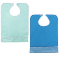 Waterproof Adult Dining Bibs PVC Solid Color Clothing Protectors Washable, Reusable, Pack of 2 (Blue and Green)