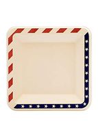 [100 COUNT] 6.5" inches American Contemporary Bagasse Eco Disposable White Plates - Natural Sugarcane Fibers Compostable Environmental Friendly Paper Plastic Alternative 100% by-product (USA Flag)