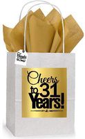 31st Cheers Birthday/Anniversary White and Gold Themed Small Party Favor Gift Bags Tags -12pack