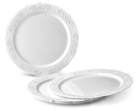 " OCCASIONS" 240 Plates Pack, Vintage Party Disposable Wedding Party Plastic Plates (10.25'' Dinner Plate, Portofino Plain White)