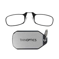 ThinOptics Keychain Case + Rectangular Reading Glasses, Black, +1.00