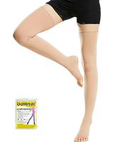 Beister 1 Pair Medical Open Toe Thigh High Compression Stockings with Silicone Band for Women & Men, Firm 20-30 mmHg Graduated Support for Varicose Veins, Edema, Flight, Beige, XX-Large