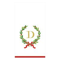 Caspari Christmas Laurel Wreath Paper Guest Towel Napkins in Letter D, 60 Napkins Included