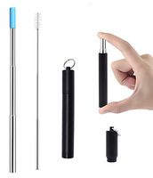 Reusable Collapsible Stainless Steel Straws - Black- Portable Telescopic Metal Drinking Straw with Silicone Tip, Cleaning Brush & Travel Case - BPA-Free FDA Approved Adjustable Reusable Foldable Straw