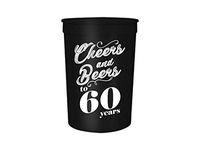 Cheers and Beers to 60 Years Birthday Party Cups, Set of 12, 16oz Black and White Stadium 60th Birthday Cups, Perfect for Birthday Parties, Birthday Decorations
