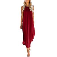 COOKI Women Dresses Casual Loose Sleeveless Oversized Split Maxi Dress Summer Beach Long Dress Plus Size Dress Red