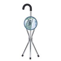 Folding Walking Chair Rest Stool Iron Walking Stick with Plastic Seat Non Slip Tripods Cane Elder Outdoor Hiking Climbing Crutch, White
