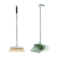 Broom and Dustpan With Long Handle Telescopic Up Extra Long Handle Multi-Function Soft Brush Broom and Dustpan Magic Stainless steel rod Broom Set Home Kitchen Garage Hospital Garden clea
