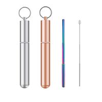 Collapsible Reusable Metal Straws,Telescopic Straw with Aluminum Case Cleaning Brushes (with Multi-Colored Straws)
