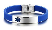 JF.JEWELRY Medical Alert Bracelet for Kids Silicone Band & Stainless Steel Tag Bangle-Blue
