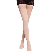Thigh High Compression Socks Men & Women, Firm Support 20-30 mmHg Gradient Compression with Silicone Band, Closed Toe Compression Stockings for Medical, Edema, Varicose Veins.(close nude XL)