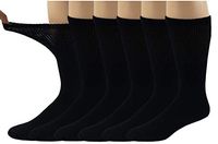 Differenttouch 6 Pairs Men's Loose Fit Top Diabetic Diabetes Crew Socks (10-13, Black)
