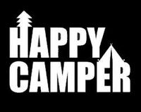 Happy Camper White Decal Vinyl Sticker|Cars Trucks Vans Walls Laptop| White |5.5 x 3.5 in|LLI509