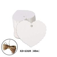 200pc Peach Heart Shape Kraft Paper Tags, CRIVERS Gift Tags/Hang Tags with Free Natural Jute Twine for Christmas Wedding Thanksgiving Birthday Holiday Party Favors (White)