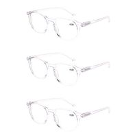 READING GLASSES 3 Pair Retro Round Spring Hinged Readers Great Value Quality Glasses for Reading (3 Pack Transparent, 3.00)
