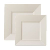 Posh Party Supplies Fancy Square Bone Plastic Plate Combo for 20 Settings | 20 9.5" Dinner Plates | 20 6.5" Salad Plates | 40 Piece Set