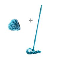 Mini microfiber mop, rotatable removable and washable home bathroom kitchen ceiling tile floor wall cleaning artifact 180 degree rotation (Color : Blue mop 2 heads)